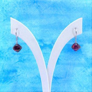 14K Gold Garnet & Diamond Drop Dangle Earrings
